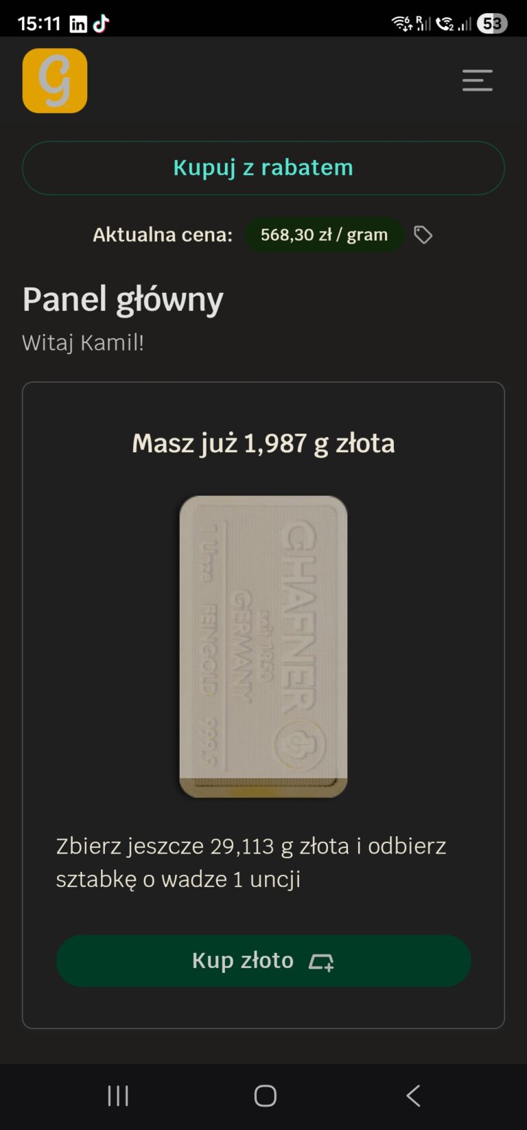 Stan konta Kamil Gruszecki Goldsaver - ile złota mam